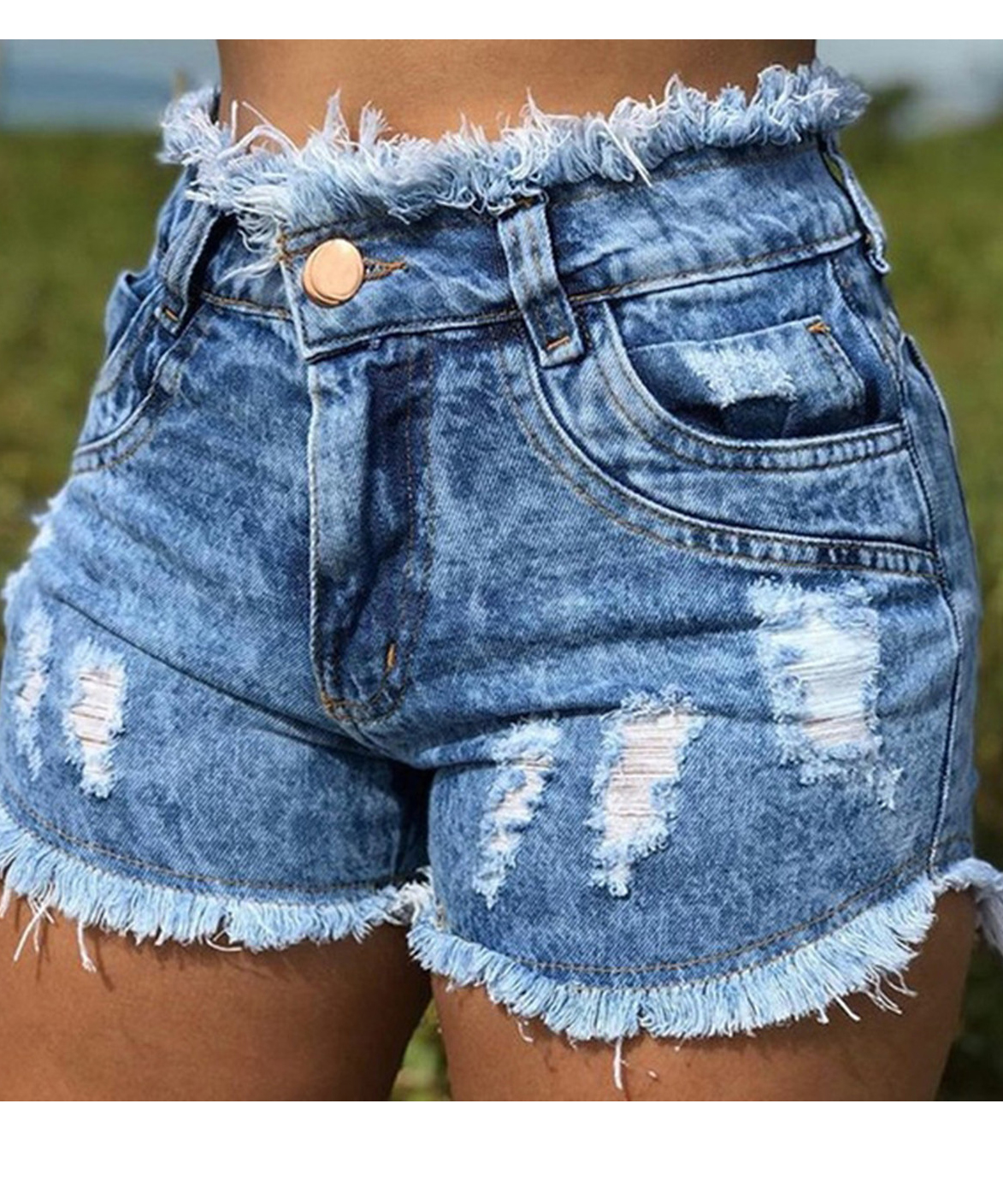 SZ60211-2 High Waist Broken Holes Chic Denim Shorts